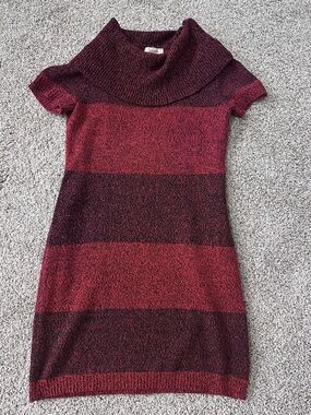 dressbarn Red and Burgundy Striped Cowl-Neck Sweater Dress